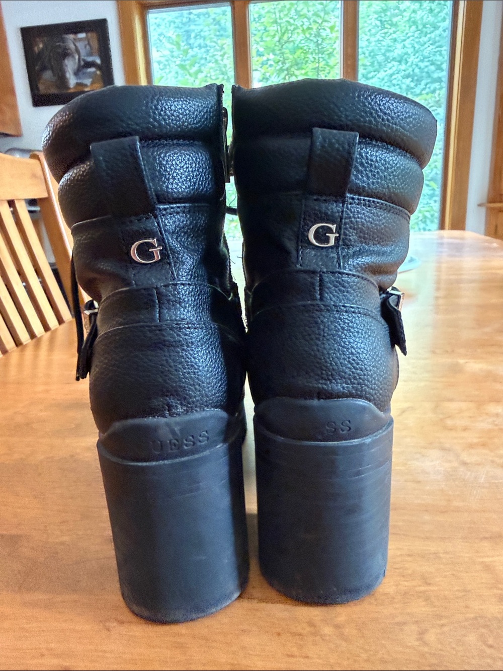 Guess Black Leather Lug Heel Ankle Boots - Women - Picture 3 of 7